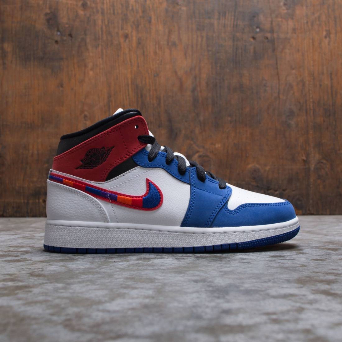 blue red and white jordan 1s