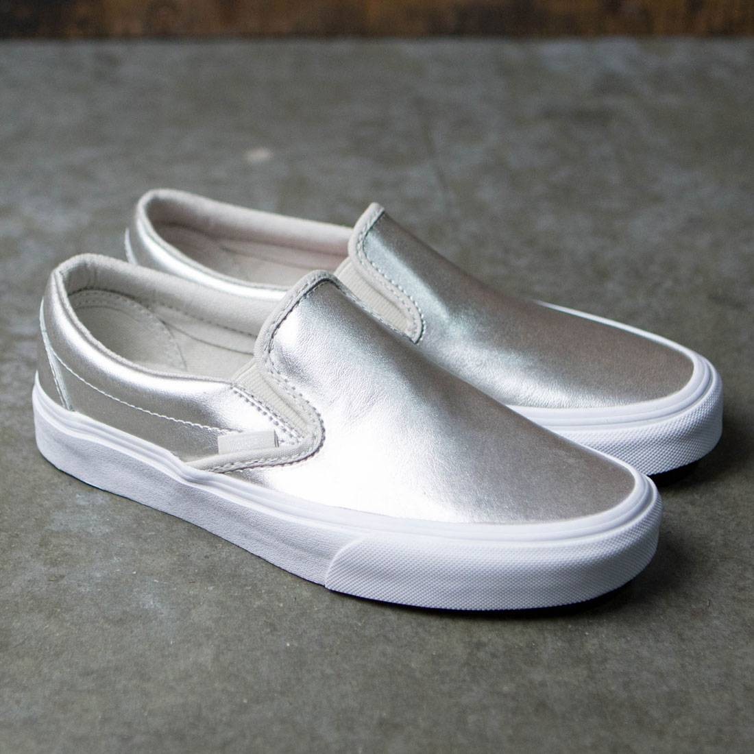 womens silver slip on shoes
