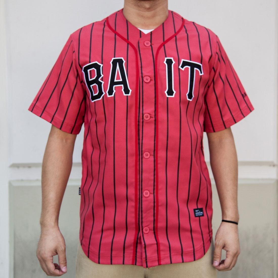 red pinstripe baseball jersey