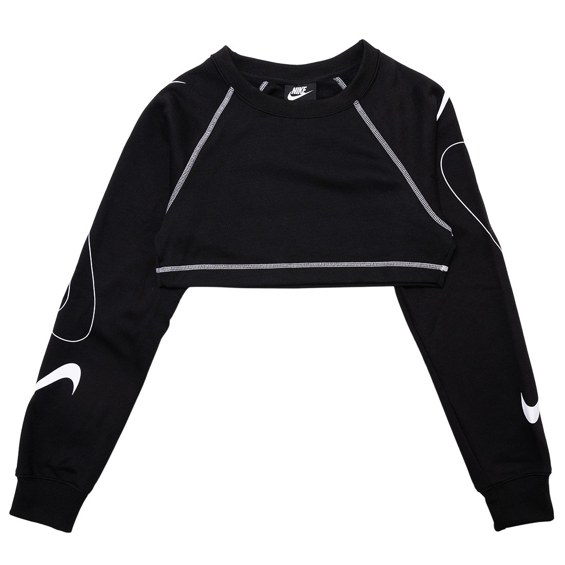 Nike Women Sportswear Swoosh Cropped Fleece Crewneck (black / white)