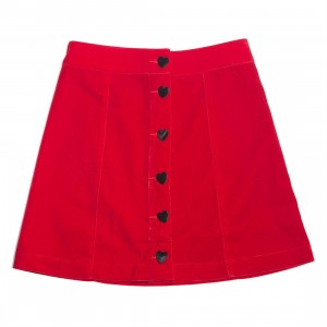 Lazy Oaf Women Heart Button Velvet Skirt (red)