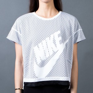 Nike Women Mesh Crop Tee (white / black / black / white)