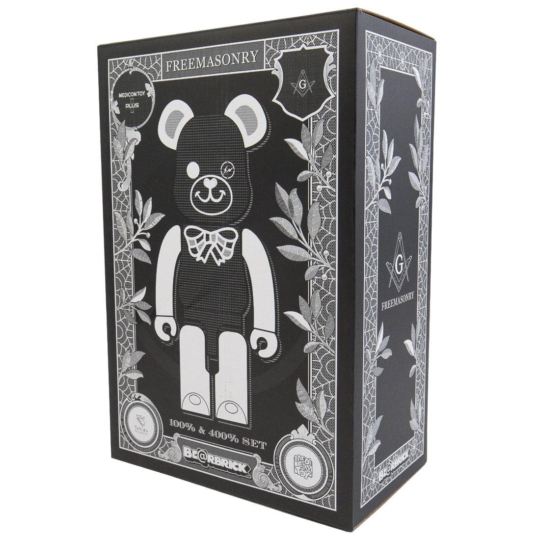 Medicom x Freemasonry x Fragment Design Black 100% 400% Bearbrick Figure  Set (black)