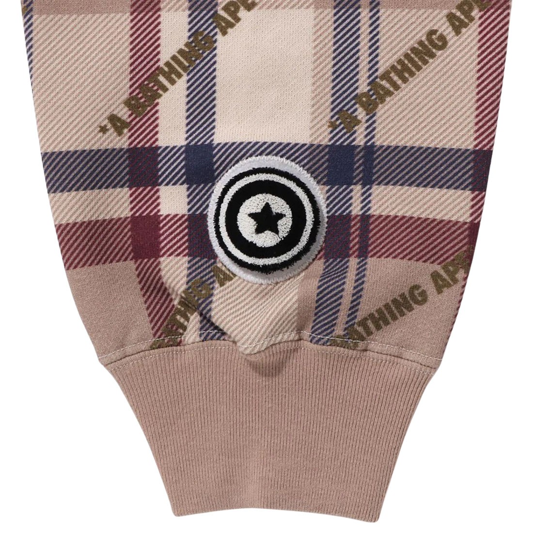 A Bathing Ape Men Logo Check Pattern Shark Full Zip Hoodie beige