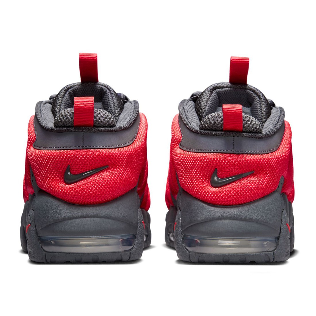 nike men air more uptempo low dark grey lt crimson metallic