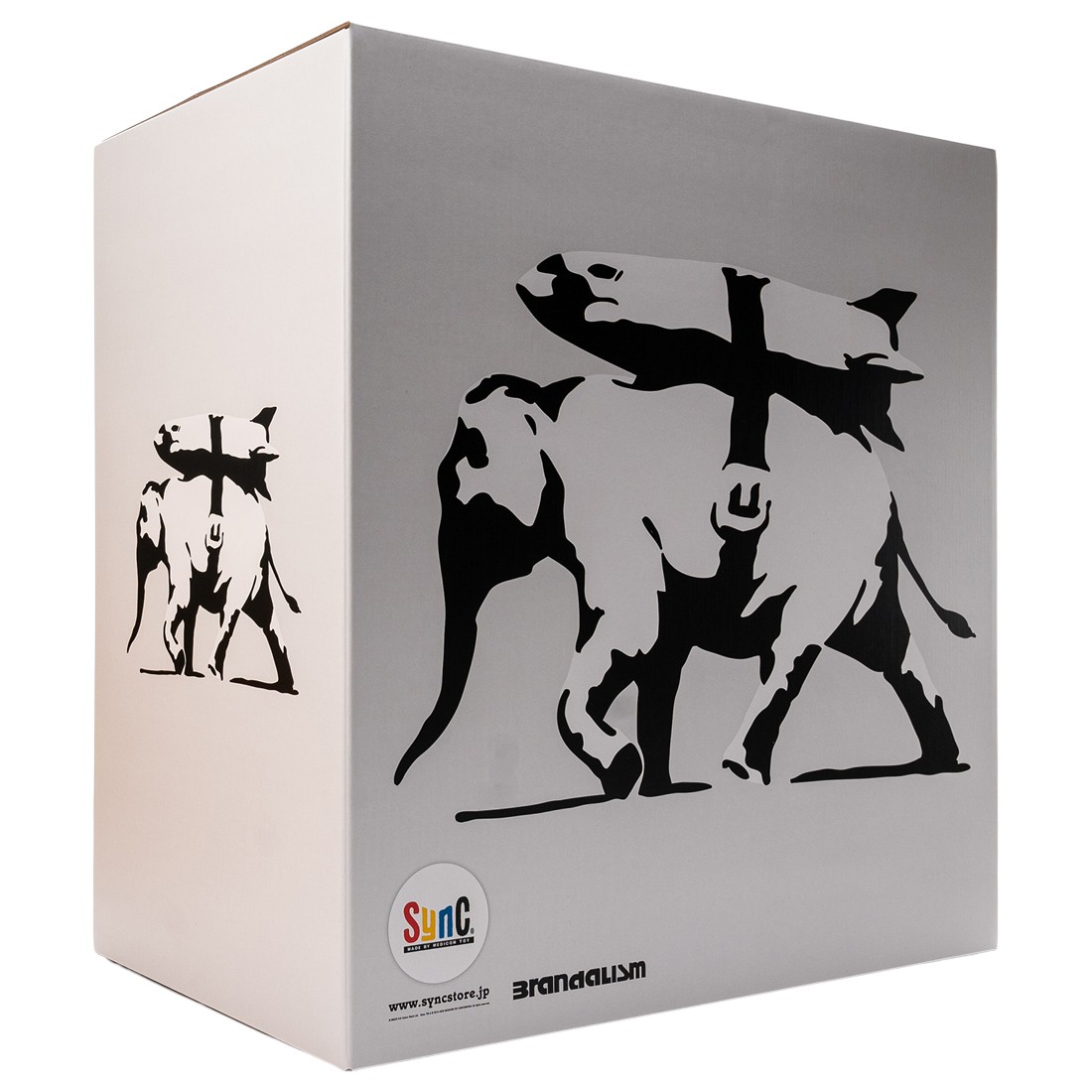 medicom x sync brandalism elephant with bomb statue white