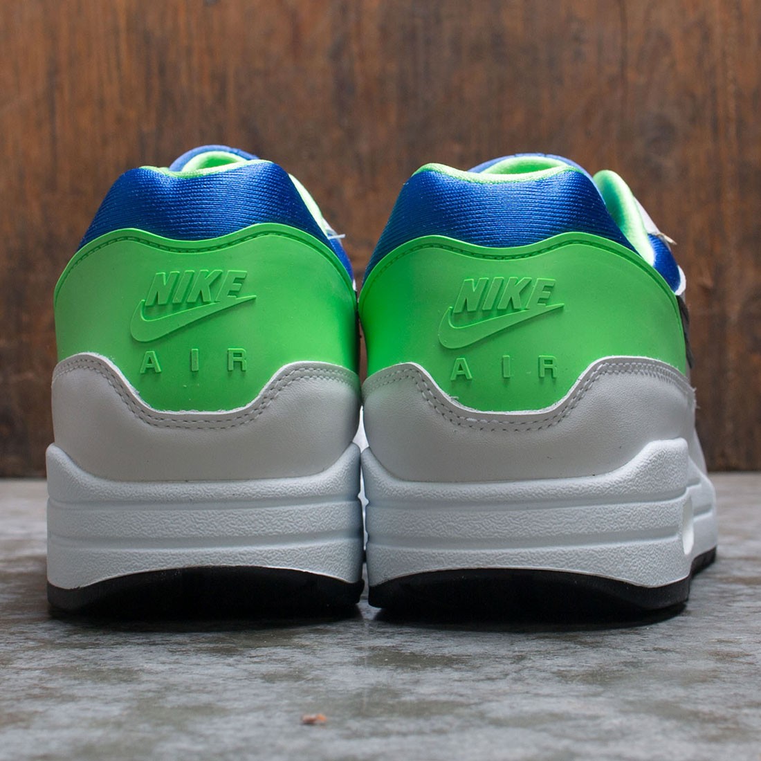 white blue and green air max