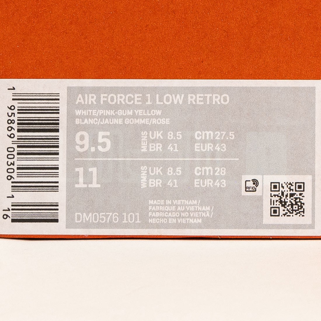 Nike Air Force 1 Low Retro White Pink Gum DM0756-101 Size 9 Men 10.5 Women  