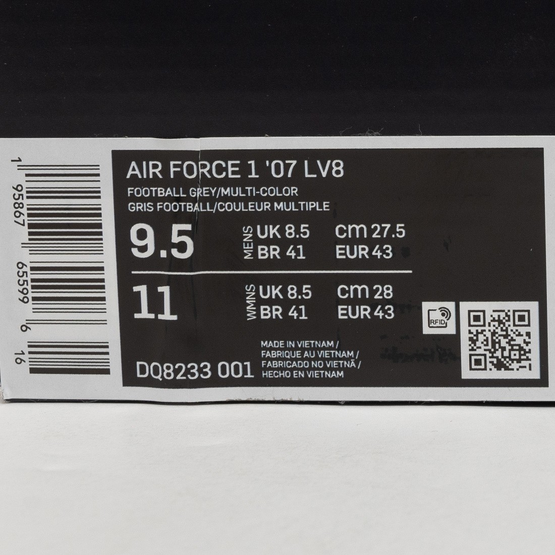 Men's Nike Air Force 1 07' LV8 Football Grey Multi DQ8233 001 Size