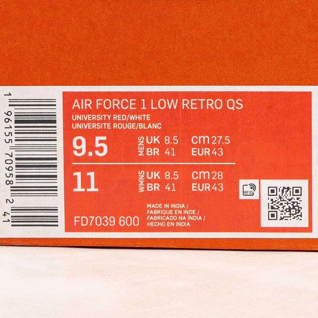 Mens Nike Air Force 1 Low Retro QS (University Red)