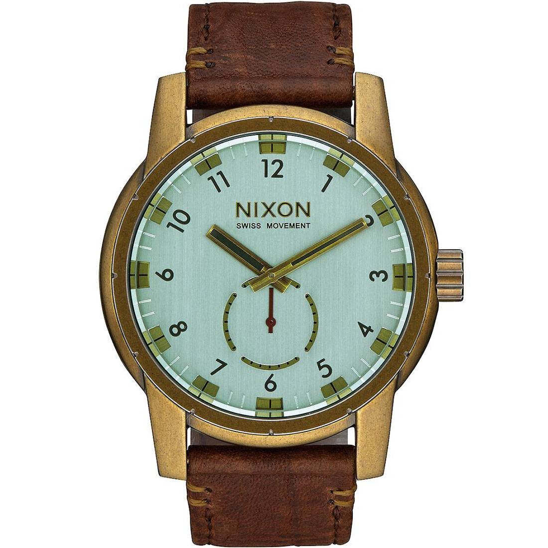 Nixon Patriot Leather Watch brown brass green