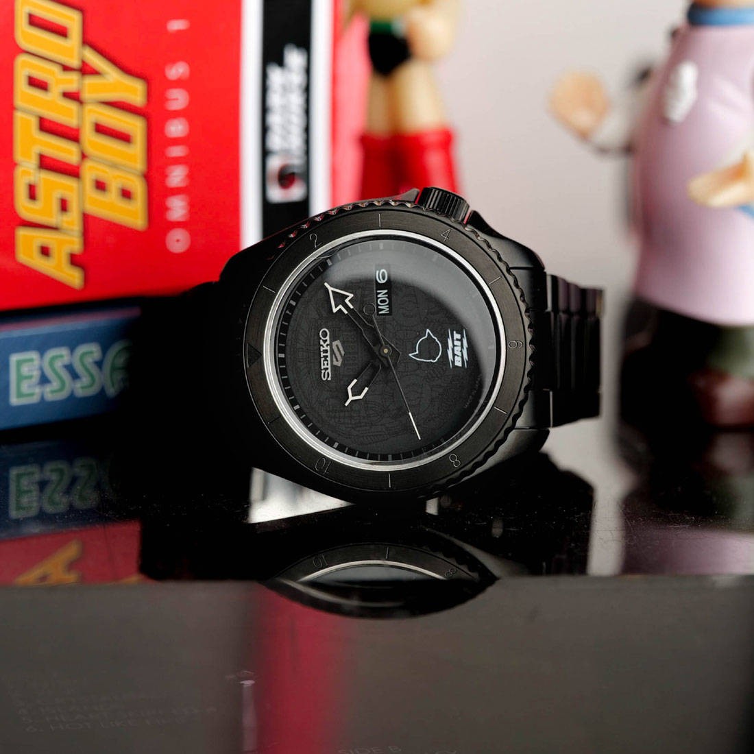 bait x astro boy x seiko caliber 4r36 5 sports watch limited edition of  2000 black