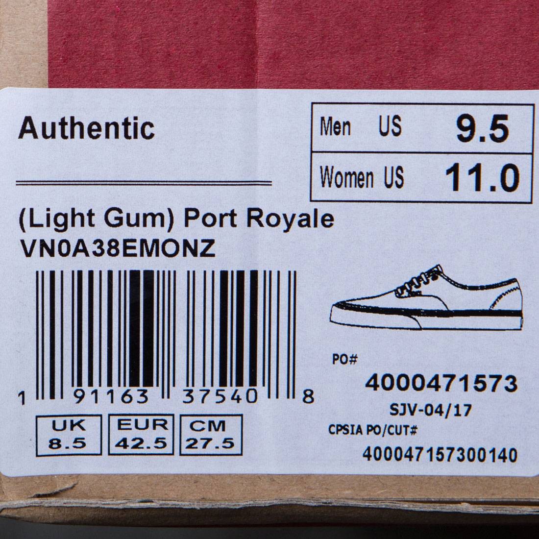 Vans Men Authentic - Light Gum burgundy port royale gum