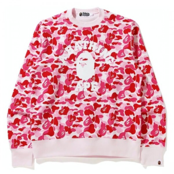 A Bathing Ape Men ABC Camo College Wide Crewneck pink