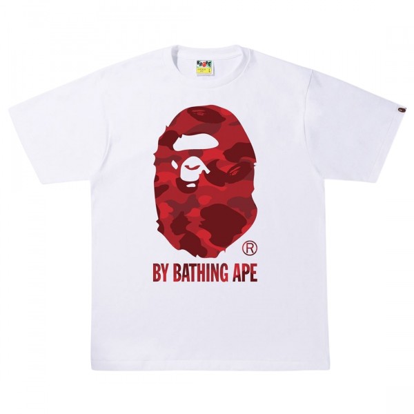 A BATHING APE 長袖カットソー レッド ホワイト A Bathing Ape Men Color Camo A By Bathing Ape Tee white red
