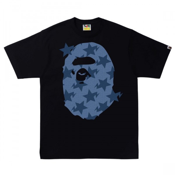 A Bathing Ape Men Denim Sta Pattern Big Ape Head Tee black