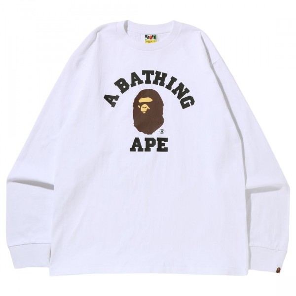 A Bathing Ape Men College Long Sleeve Tee white