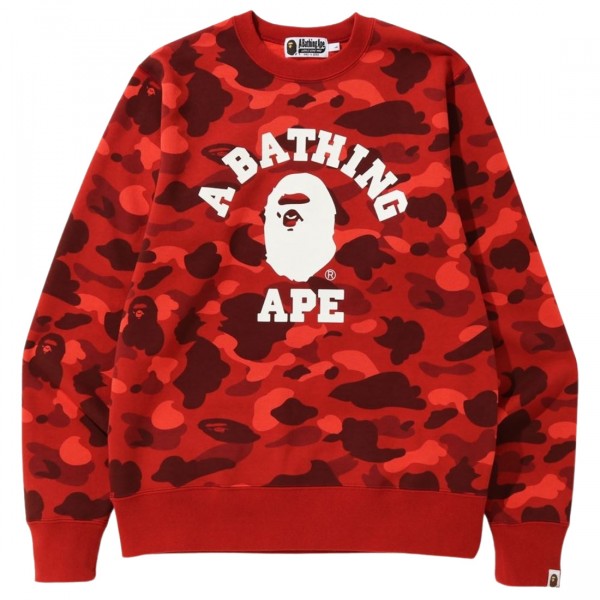 A Bathing Ape Men Color Camo College Crewneck red