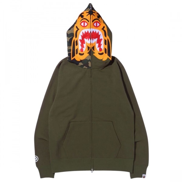 A Bathing Ape Men Tiger Full Zip Hoodie Olive Olive Drab