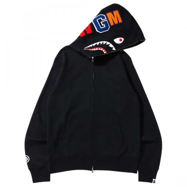 A Bathing Ape Men Shark Full Zip Hoodie black