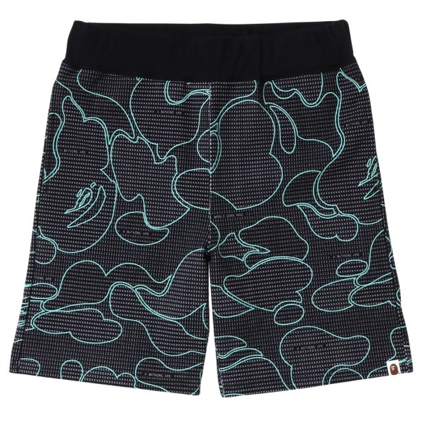 A Bathing Ape Men Text Code Camo Sweat Shorts black