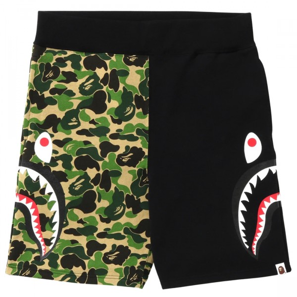 A Bathing Ape Men ABC Camo Side Shark Sweat Shorts green