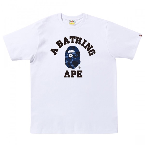 A Bathing Ape Men Color Camo College Tee white navy
