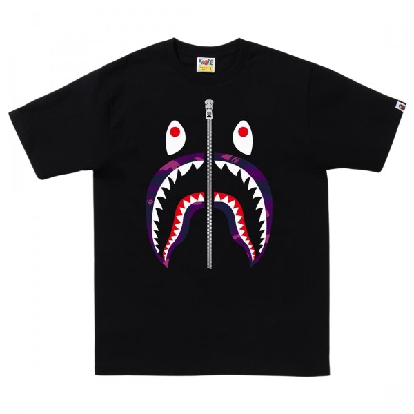 A Bathing Ape Men Color Camo Shark Tee black purple