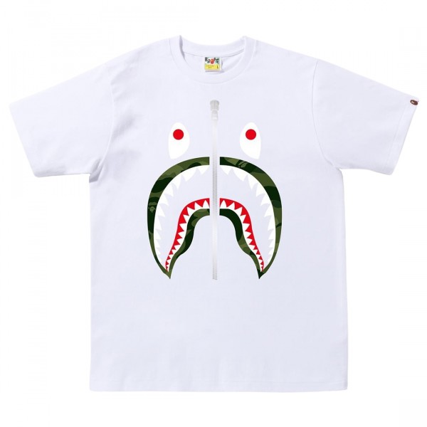 A Bathing Ape Men Color Camo Shark Tee white green