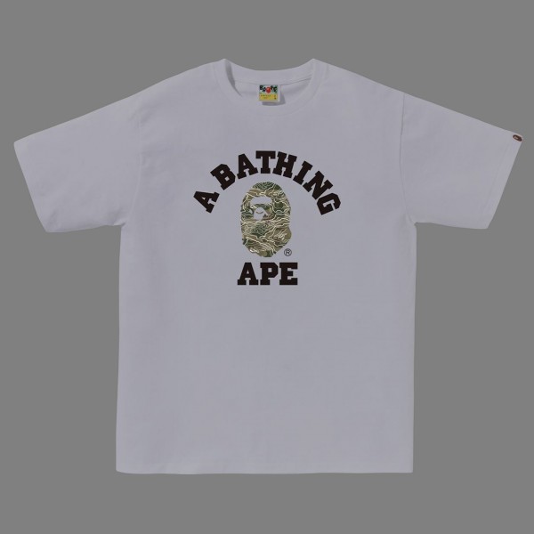 A Bathing Ape Men Layered Line Camo College Tee white beige