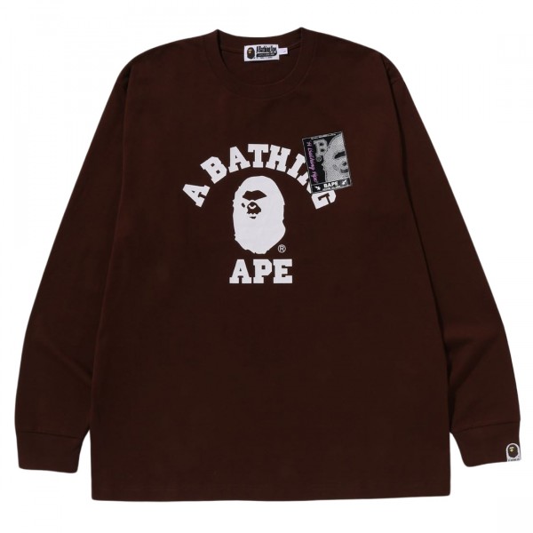 A Bathing Ape Men Mad Face College Long Sleeve Tee (brown)