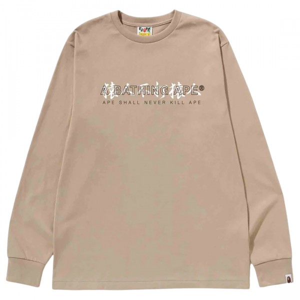 A Bathing Ape Men Kanji Logo Asnka Long Sleeve Tee beige