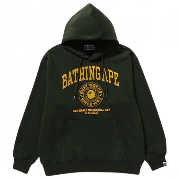 【A BATHING APE】GLITTER PRINT BUSY WORKS PULLOVER HOODIE BAPE Glitter print college logo pullover hoodie Black A