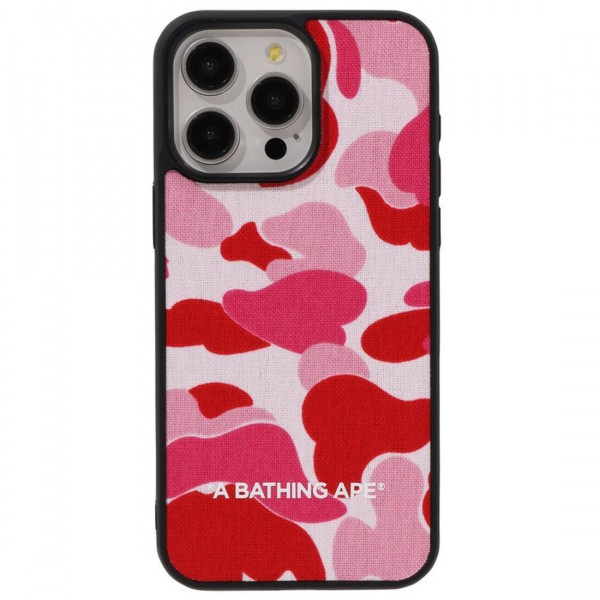 A Bathing Ape ABC Camo Cloth Fabric iPhone 15 Pro Max Case pink