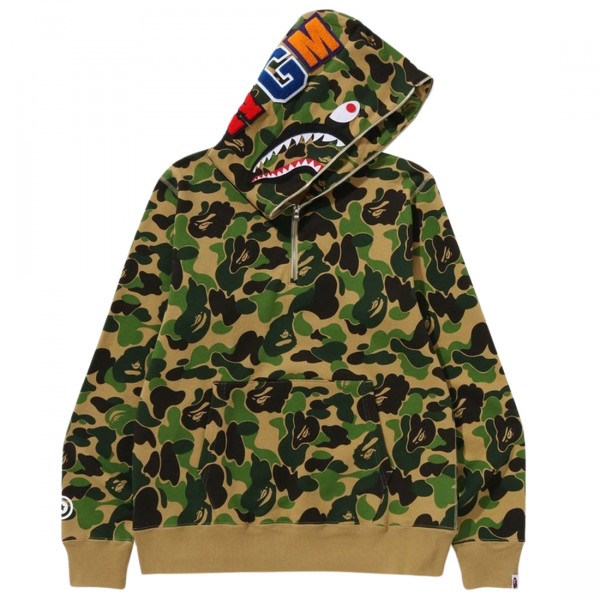 A Bathing Ape Men ABC Camo Shark Half Zip Pullover Hoodie green