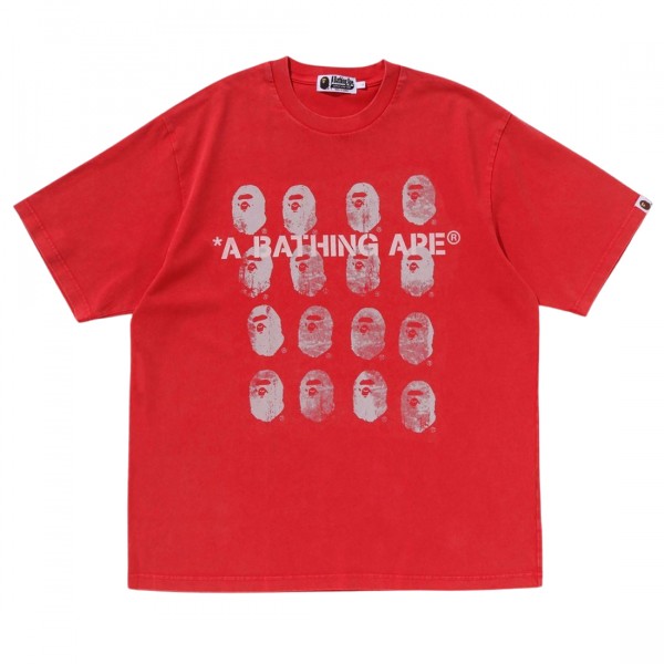 A Bathing Ape Men Garment Dye Logo Relaxed Fit Tee red