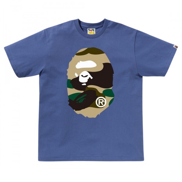 A Bathing Ape Men Giant 1st Camo Big Ape Head Tee navy yellow