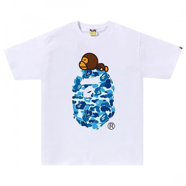 A Bathing Ape Men ABC Camo Milo On Big Ape Tee white blue