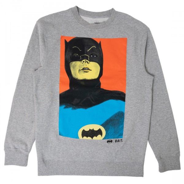 BAIT x Batman Men Adam West Portrait Crewneck Sweater gray
