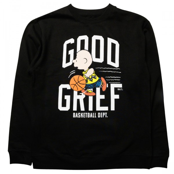 bait x snoopy men good grief athletics crewneck sweater black