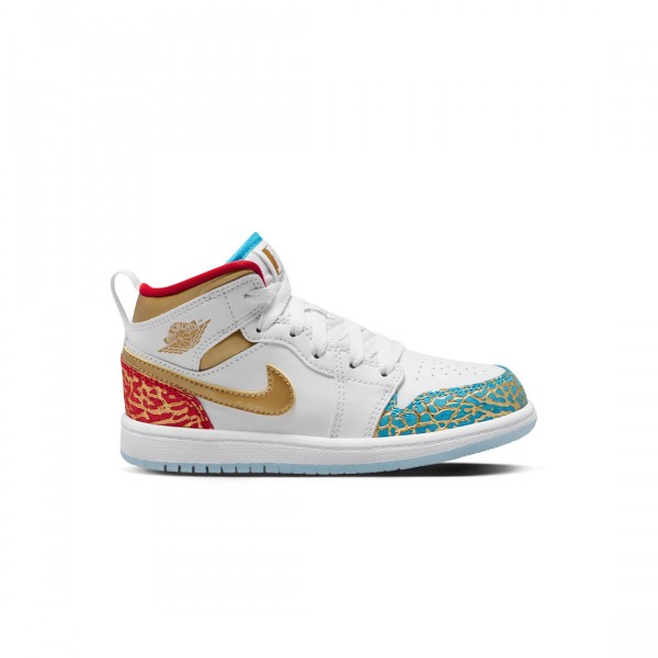 jordan little kids jordan 1 mid sneaker school white metallic gold university red
