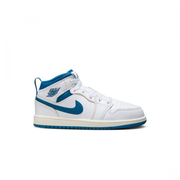 jordan little kids jordan 1 mid se white industrial blue sail display picture 1