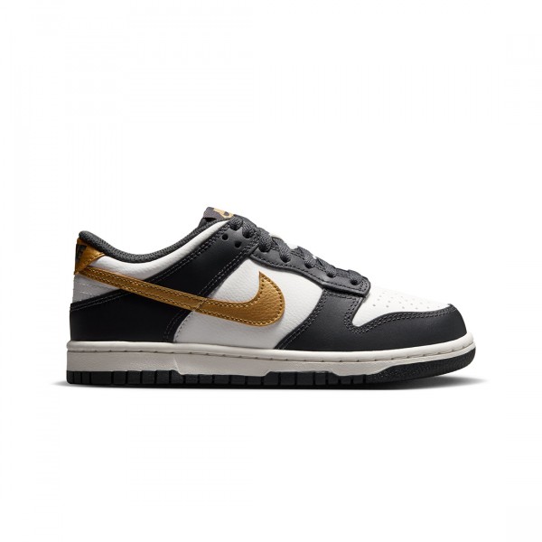 nike big kids dunk low gs summit white metallic gold anthracite