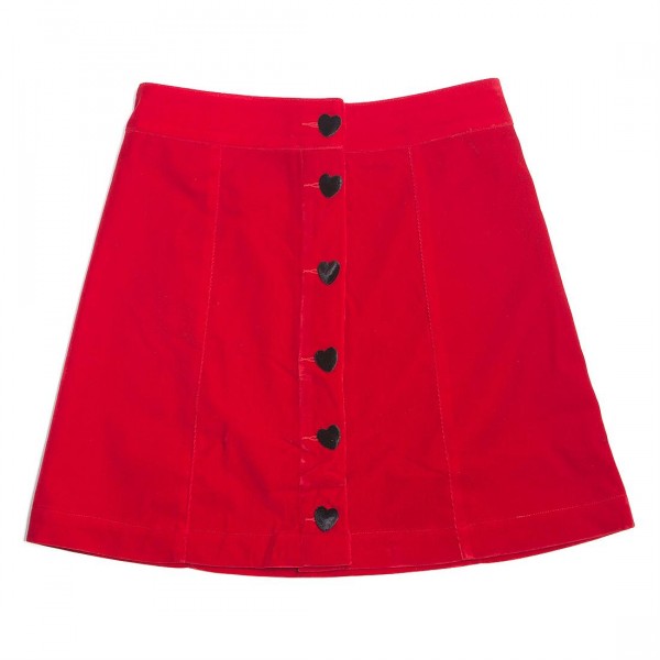 Lazy Oaf Women Heart Button Velvet Skirt red