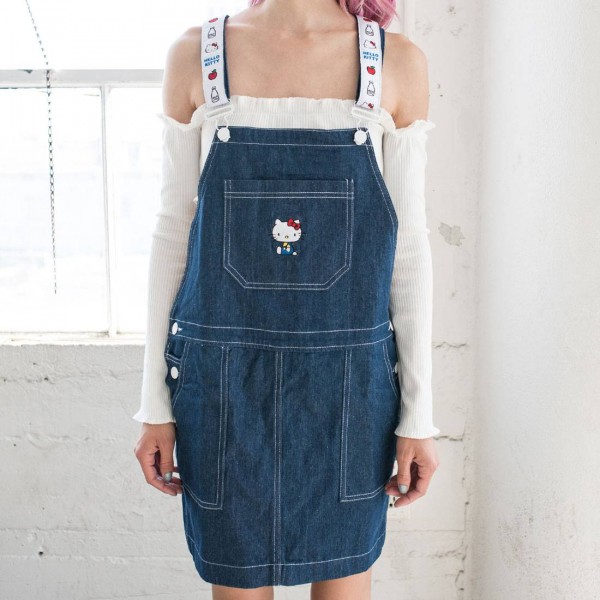 lazy oaf x hello kitty women pinny dress blue denim lazy oaf x hello kitty women pinny dress blue denim