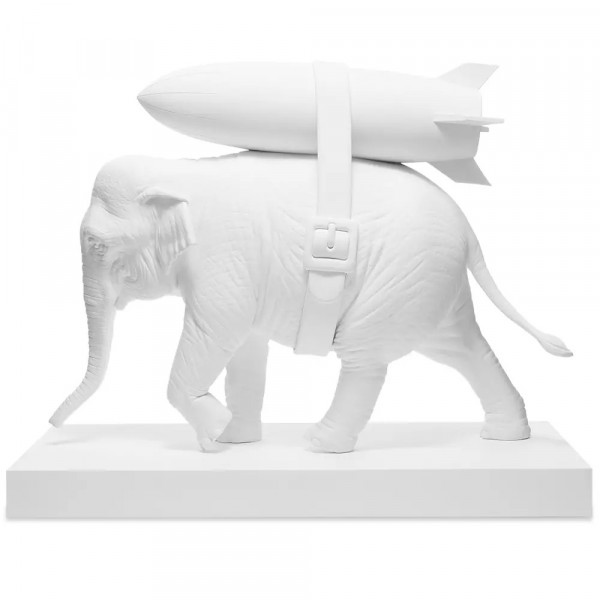 medicom x sync brandalism elephant with bomb statue white