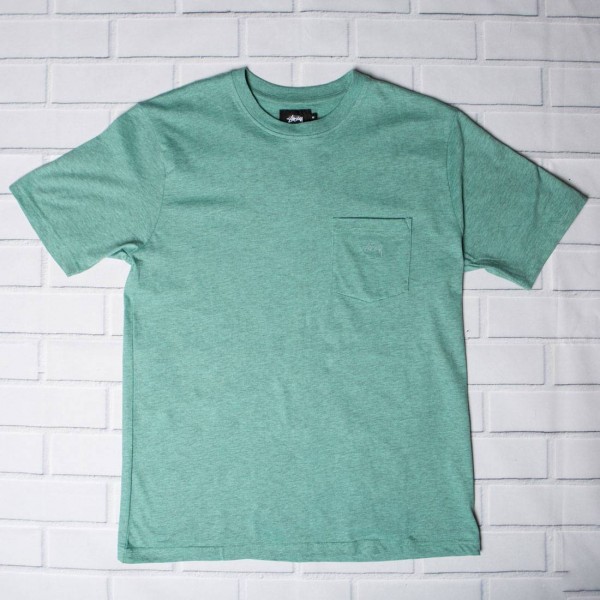 Stussy Men Heather O Dyed Pocket Tee green blue mint