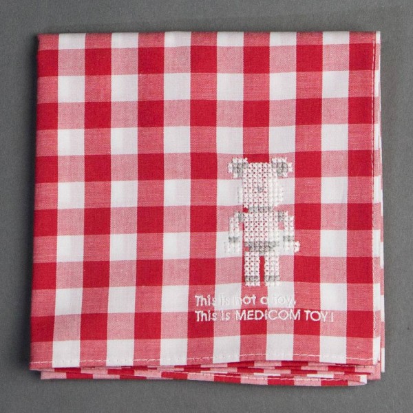 Toy 20th Anniversary Bearbrick Cross Stitch Handkerchief red