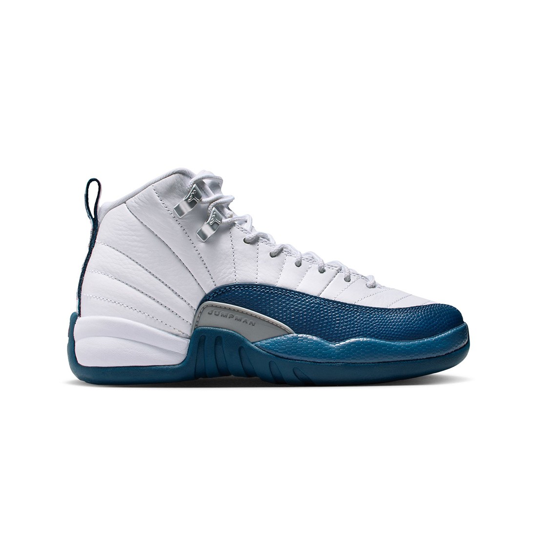 Air Jordan 12 Retro Big Kids (white / french blue-metallic silver)