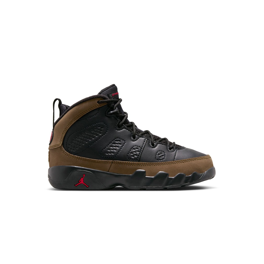 Jordan Little Kids 9 Retro (black / true red-light olive)